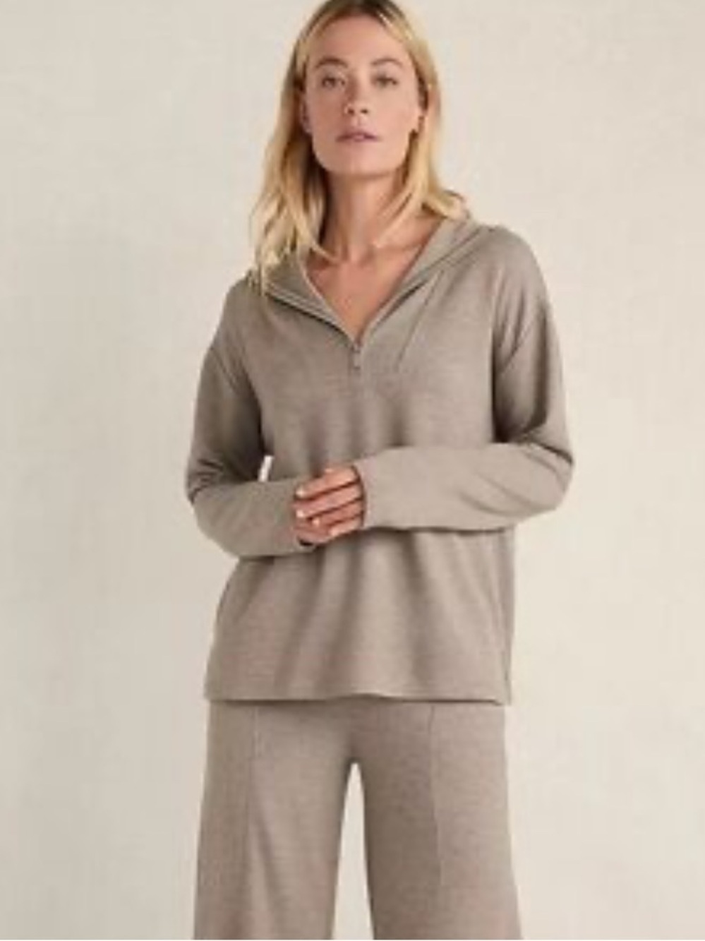 Haven well within quarter zip cotton knit tan rare $98 spring casual cozy